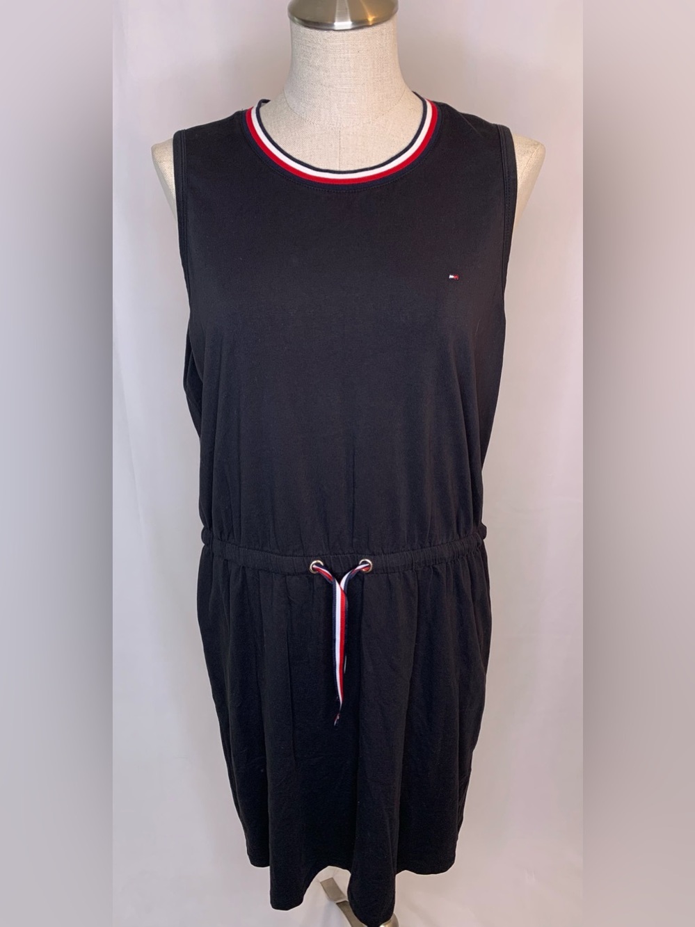 Tommy Hilfiger sleeveless dress black cotton summer shirt dress cinched waist L